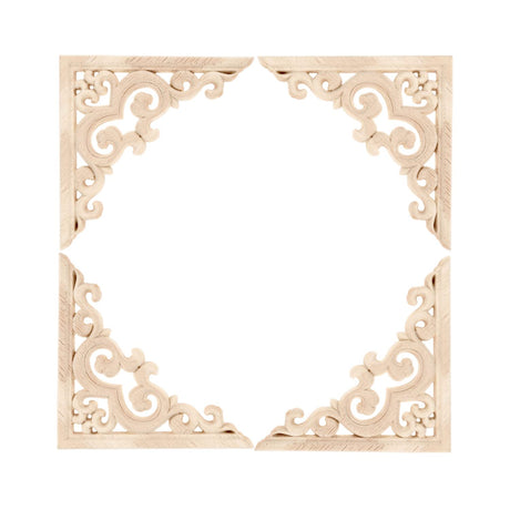 MUXSAM 4-Pack Wood Carved Applique Corner Onlay, 11x11cm/4.33"x4.33", Unpainted Furniture Decals for Cabinet Cupboard Corner Door Bed Home Decoration(Style-A) MUXSAM