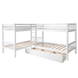 L-Shaped Bunk Bed with Drawers, Bunk Bed for 4 Twin Over Twin for Kids/Teen Wood Quad Bunk Beds Frame, White Bellemave