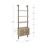 Nathan James Theo Ladder 3 tier Open Bookshelf with Rattan Drawers and Matte Steel Frame, Light Oak/Black Nathan James