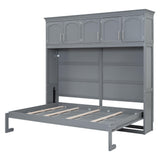 Merax Modern Farmhouse Solid Wood Murphy Cabinet Bed with Top Cabinets, Tall Wall Platform Bed No Box Spring Needed/Easy Assemble Queen,Gray Merax