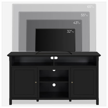 Yaheetech Black TV Stand for TVs up to 65 Inch, Modern Media Entertainment Center with Double Doors, TV Cabinet TV Console with Storage for Living Room & Bedroom, 31 in Tall