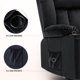 COMHOMA Recliner Chair,360° Swivel Rocker Glider Recliners with Cup Holders, Upholstered Fabric Rocking Chair for Adults,Manual Reclining Single Sofa for Living Room,Black COMHOMA