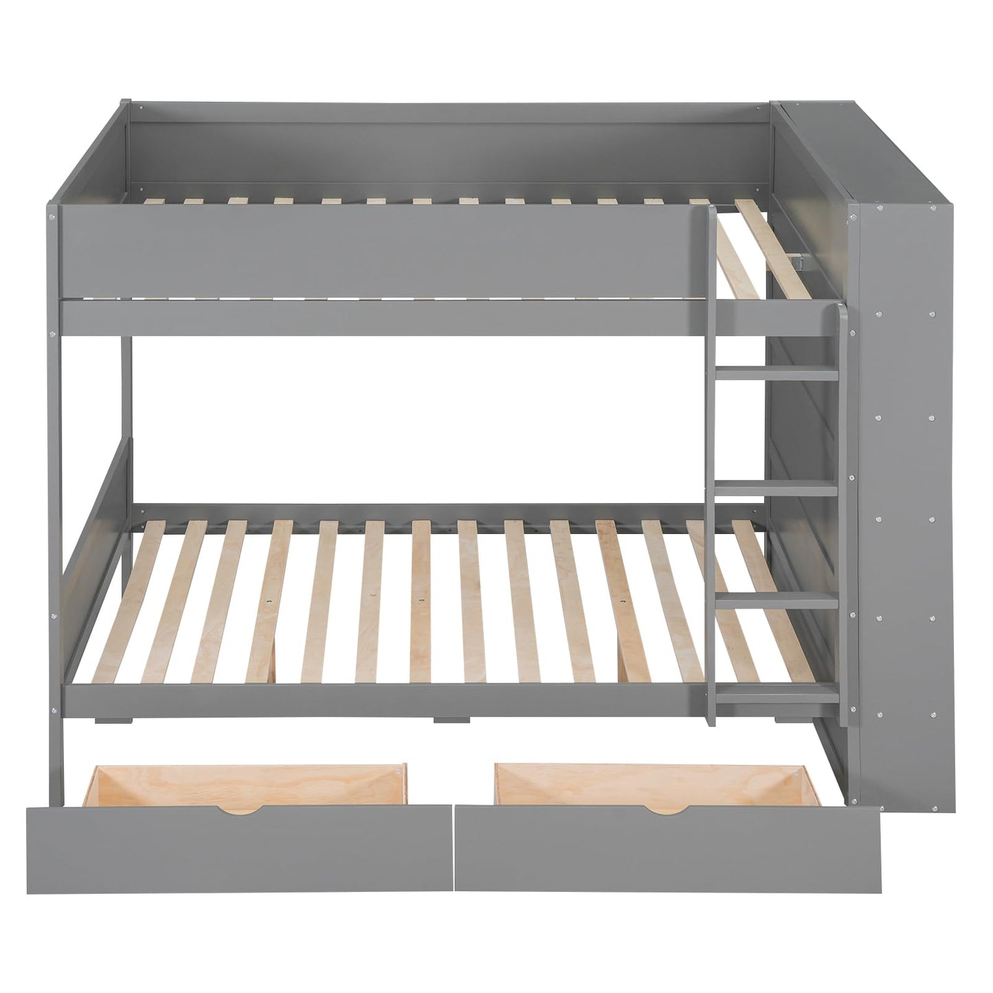 Harper & Bright Designs Grey Full Over Full Bunk Bed with Storage & Bookshelf - WoodArtSupply