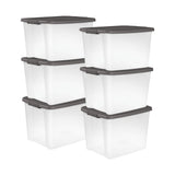 Sterilite 6-Pack ShelfTote, Clear Plastic Storage Bins with Lids, 50 Quart, Gray - Stackable Organizing Container Boxes for Closet, Bathroom, and Office Sterilite