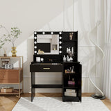Vanity Desk, Vanity Mirror with Lights and Table Set with 1 Big Drawers, 1 Cabinet & 4 Shelves Makeup Vanity Set 3 Lighting Modes Brightness Adjustable Dressing Table (Black) Panana
