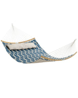 SONGMICS Hammock, Quilted Hammock with Curved Bamboo Spreaders, Pillow, 78.7 x 55.1 Inches, Portable Padded Hammock Holds up to 495 lb, Blue and Beige Rhombus UGDC034I02 SONGMICS