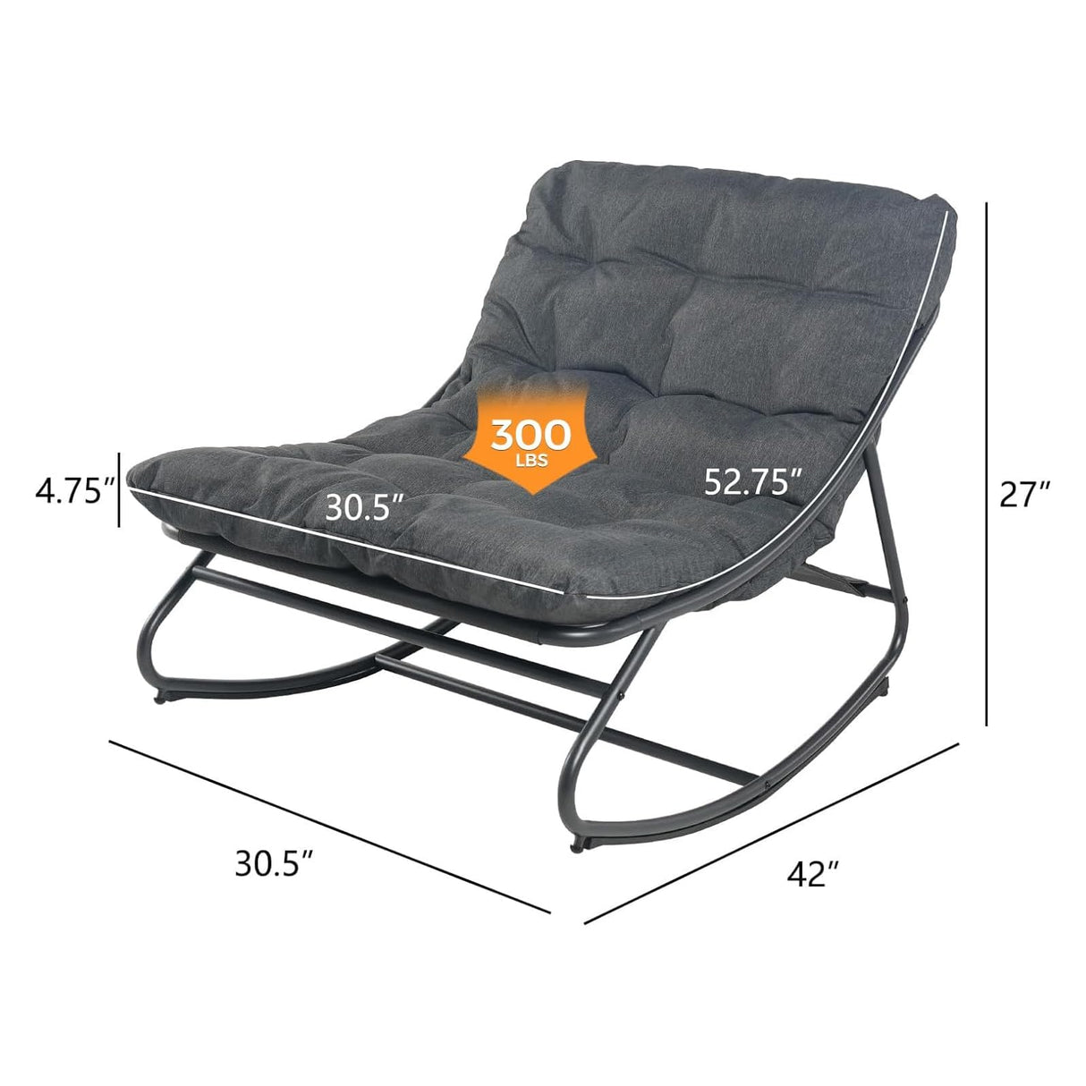 Grand patio Rocking Chair Indoor and Outdoor, Metal Patio Lounge Rocking Chair with Thick Cushion, Comfy Modern Rocker for Living Room Porch Backyard Grand patio