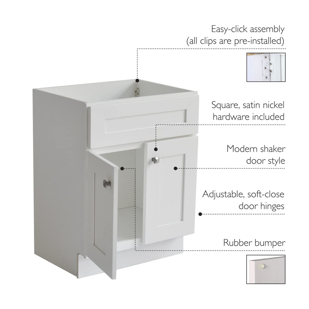 Design House Brookings 24 Inch Bathroom Vanity, Ready to Assemble, Solid Wood, Sherwin Williams® White, 586925 Design House