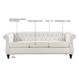Ball & Cast 84" Chesterfield Leather Sofa with Channel Tufted Seat Back,Classic 3 Seater Couch w/Roll Arm Nailhead Trim and Upholstered,Mid Century Furniture for Living Room,Bedroom,Office,White PU Ball & Cast
