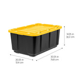 IRIS USA 27 Gallon Heavy Duty Truck Bed Toolbox Storage Tote Bins with Lids, 2 Pack - Made in USA, Tough Snap On Lockable Lid Stackable Industrial Tubs, Garage Organization Reusable Box - Black/Yellow Iris Ohyama