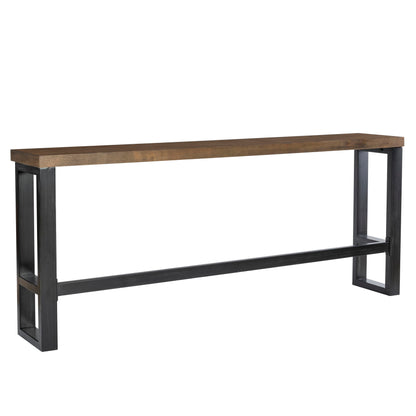 Darwin Black Metal-Framed Console Table with Brown Poplar Wood Veneer Top