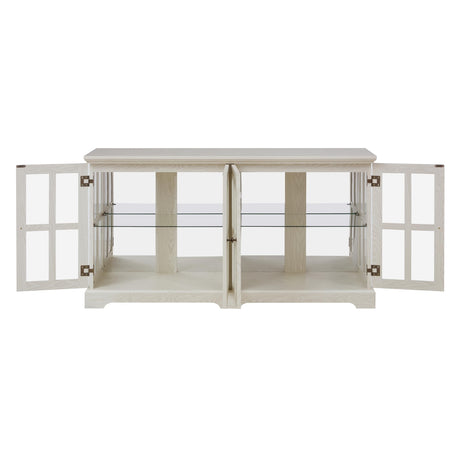 LED Curio Display Cabinet - Elegant Antique TV Cabinet with Glass Doors, Adjustable Shelves for Collectibles, Vintage Showcase with Remote-Controlled LED Lights for Home or Office (White) AMNOOI