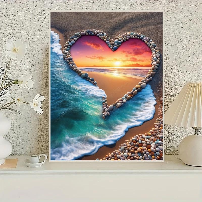 STGLCR Beach Diamond Painting Kits for Adults, 5D Love Diamond Art Kits for Beginners, DIY Full Round Drill Paint by Diamonds,Sunset Diamond Art Kits Diamond Dots Home Wall Decor 12 x 16 Inch STGLCR