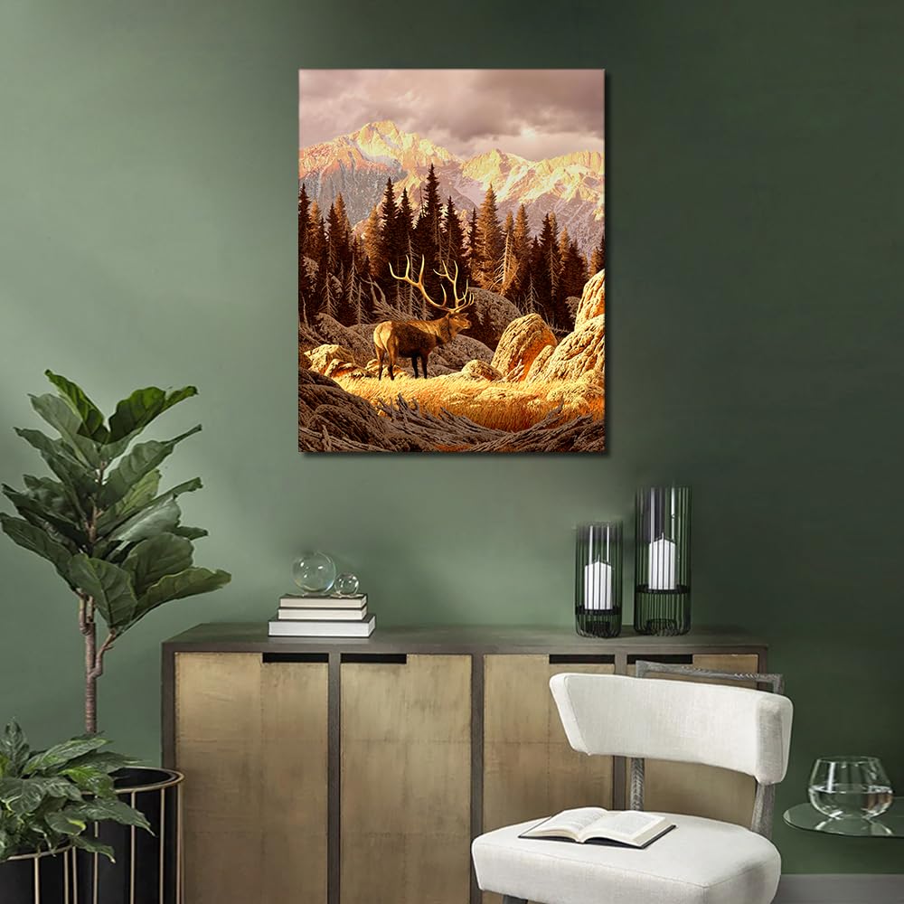 TISHIRON DIY Paint by Number for Adult, Elk Bull Paint by Numbers, Nature Landscape Adult Paint by Numbers Kits on Canvas, 16X20 Inch Mountain Paint by Numbers for Adults Beginner Kids TISHIRON