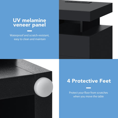HOMMPA Set of 2 LED Nightstands with Wireless Charging Station Concrete Gray Matte Bedside Table with Led Light Smart Nightstand USB Port 3 Drawers Night Table Tall Wood LED Night Stand for Bedroom HOMMPA