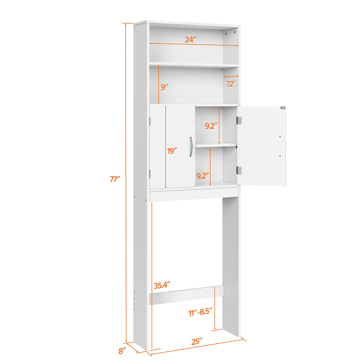 Yaheetech Over The Toilet Storage, Taller Bathroom Organizer Space-Saving Storage Cabinet with Adjustable Shelves and Double Doors, 77 in H, White Yaheetech