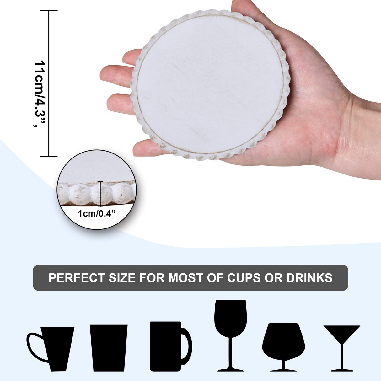 GENMOUS 6 Pack Farmhouse Wooden Bead Coasters with Metal Holder for Coffee Table Decor, Round Handmade Cup Coasters Set for Drinks Absorbent, Rustic Cute Coasters for Home Kitchen Table Décor GENMOUS & CO.