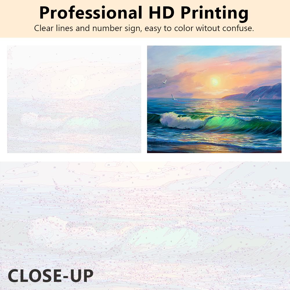 TUMOVO Paint by Numbers Kit for Adults Morning on Sea Wave Paint by Numbers for Adults Seaside Landscape Adult Paint by Number Kits on Canvas Oil Painting Art Crafts 16x20 in TUMOVO