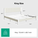 Novilla King Bed Frame with Piano Keys Headboard and Footboard, Metal Platform Bed Frames King Size, No Box Spring Needed, Easy Assembly, Steel Slats Support, Velvet White Novilla