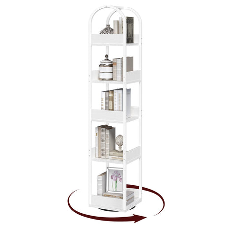 MAHANCRIS 5-Tier Bookshelf, Rotating Bookcase, 360° Spinning Book Shelf, Rotate Corner Book Shelve, Storage Rack, for Study, Home Office, White BKBW3501 MAHANCRIS