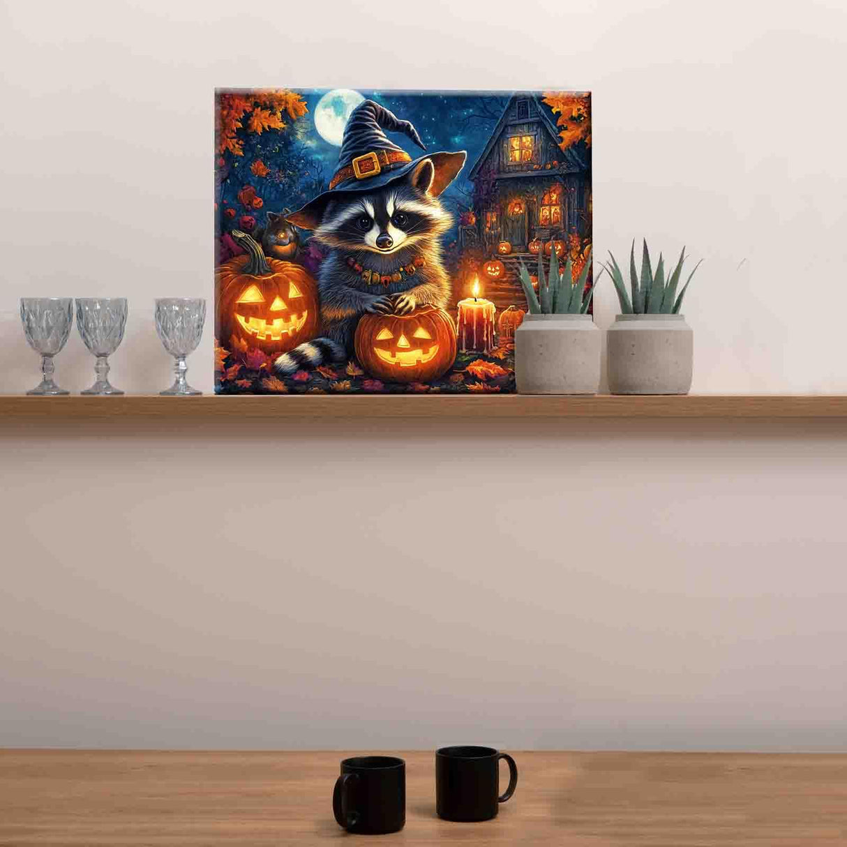 Tucocoo Halloween Funny Raccoon Paint by Numbers Kit for Adults DIY Acrylic Painting Project Cute Witch Animal Pumpkin Canvas Art Set Relaxing Craft Activity Gift Home Decor 16x20 Inch (Frameless) Tucocoo