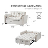 FENFSHE Futon Sofa Bed, Modern Velvet 3 in 1 Convertible Sleeper Sofa Couch Bed, Pullout Couch Bed with Adjustable Backrest, Storage Pockets and Toss Pillows for Living Room, Bedroom (Beige) FENFSHE