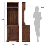 Maupvit Farmhouse Narrow Coat Rack with Shoe Storage, 6 Shoe Cubbies & 5 Coat Hooks, Entryway Furniture with Hall Tree, Ideal for hallways, Living Rooms and Mudrooms Maupvit