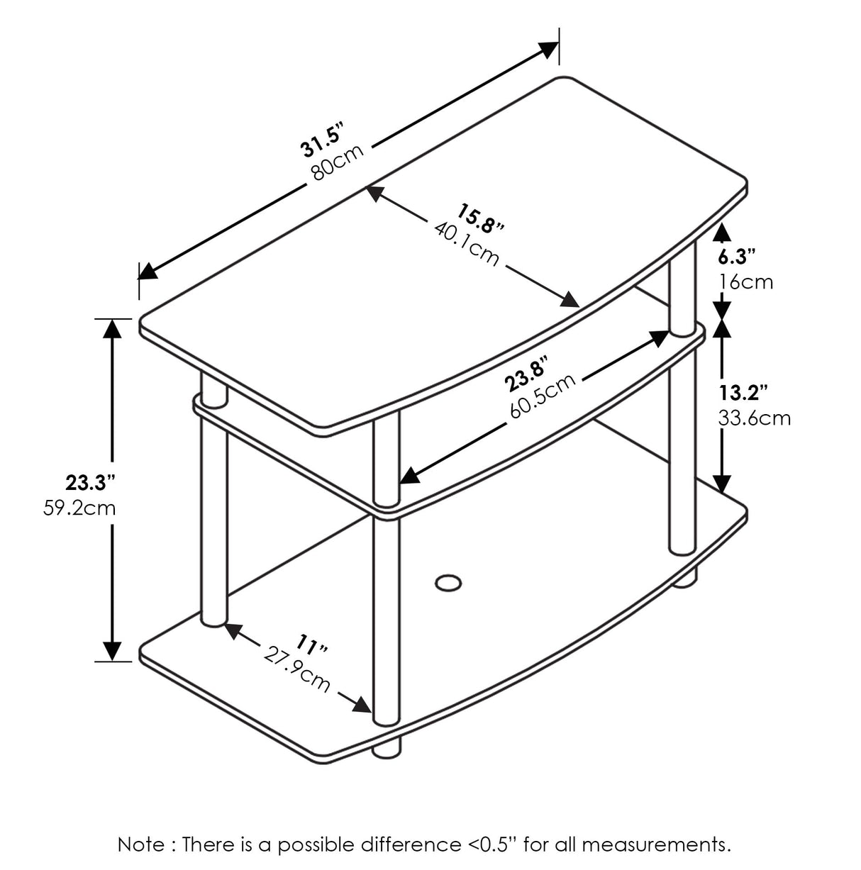 Furinno Turn-N-Tube No Tools 3-Tier Entertainment Center TV Stand for TV up to 32 Inch, Plastic Round Tubes, Espresso/black Furinno
