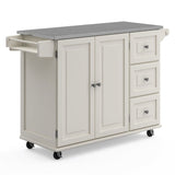 Homestyles Kitchen Cart with Stainless Steel Metal Top Rolling Mobile Kitchen Island with Storage and Towel Rack 54 Inch Width Off White homestyles