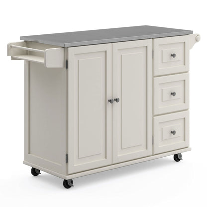 Homestyles Kitchen Cart with Stainless Steel Metal Top Rolling Mobile Kitchen Island with Storage and Towel Rack 54 Inch Width Off White - WoodArtSupply