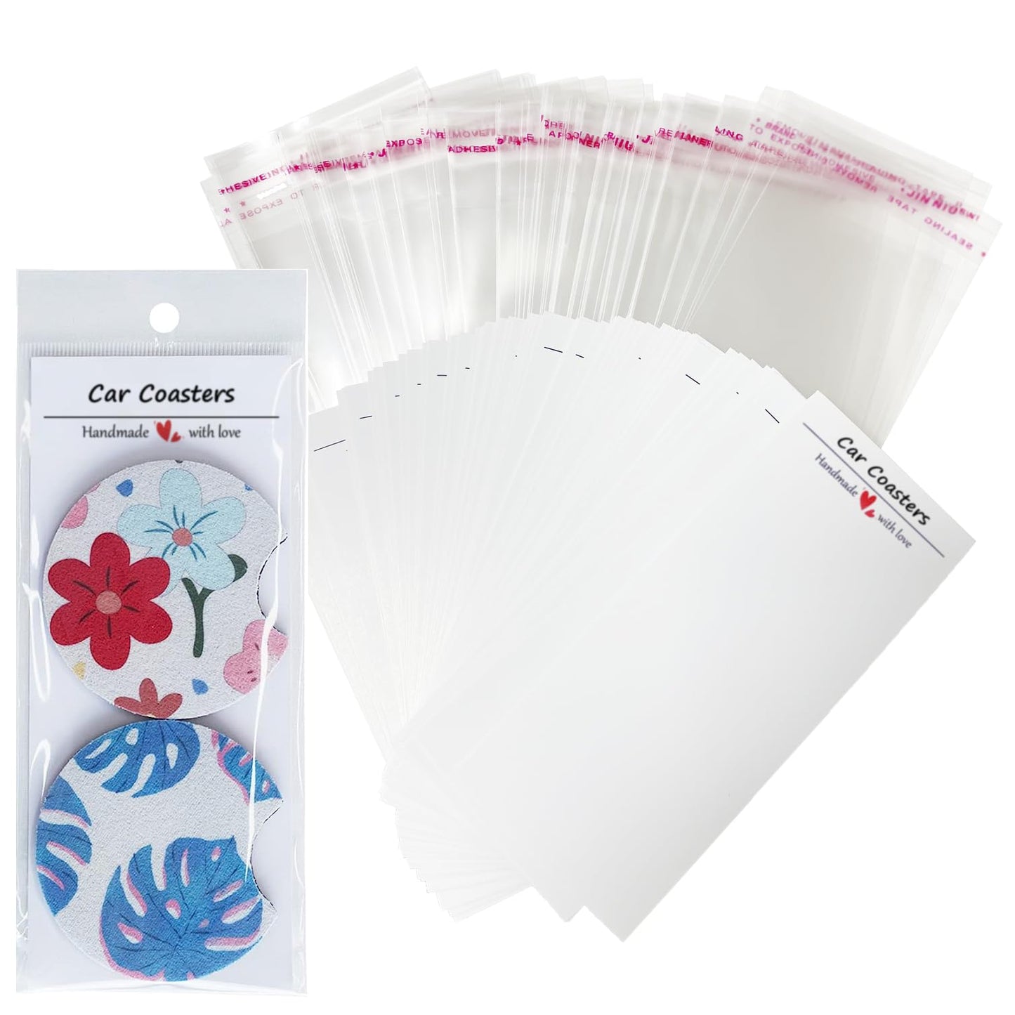 100Pcs Car Coaster Packaging for Selling, 6.8x2.85in Sublimation Car Coasters Cards with 100Pcs Bags, Sublimation Car Coasters Cards, Heat Press Machines & Accessories, Coasters Display Cards