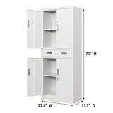CJF Metal Storage Cabinets with Drawer and Adjustable Shelves, Locking Storage Cabinet for Pantry Kitchen Home Office Garage Living Dining Room (White) CJF