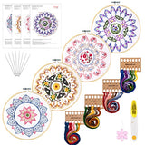 Whaline 4 Mandala Embroidery Starter Kit with Instruction Plum Blossom Chrysanthemum Orchid Lotus Needlepoint Cross Stitch Kit with Embroidery Hoop Threads Needle Scissors for Beginners DIY Craft