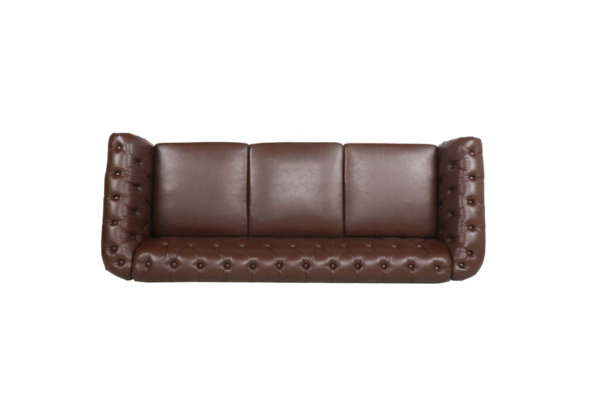 RARZOE Modern 3 Seater PU Chesterfield Sofa, Upholstered Tufted Button Leather Chesterfield Couch, Classic Faux Leather Settee with Nailhead Trim Scroll Arms for Living Room Bedroom(Dark Brown) RARZOE