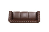 RARZOE Modern 3 Seater PU Chesterfield Sofa, Upholstered Tufted Button Leather Chesterfield Couch, Classic Faux Leather Settee with Nailhead Trim Scroll Arms for Living Room Bedroom(Dark Brown) RARZOE