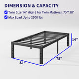 Neslime 14 Inch Twin Bed Frame No Box Spring Needed, Metal Platform Twin Size Bed Frame, Heavy Duty, Easy Assembly and Noise Free, Black Neslime