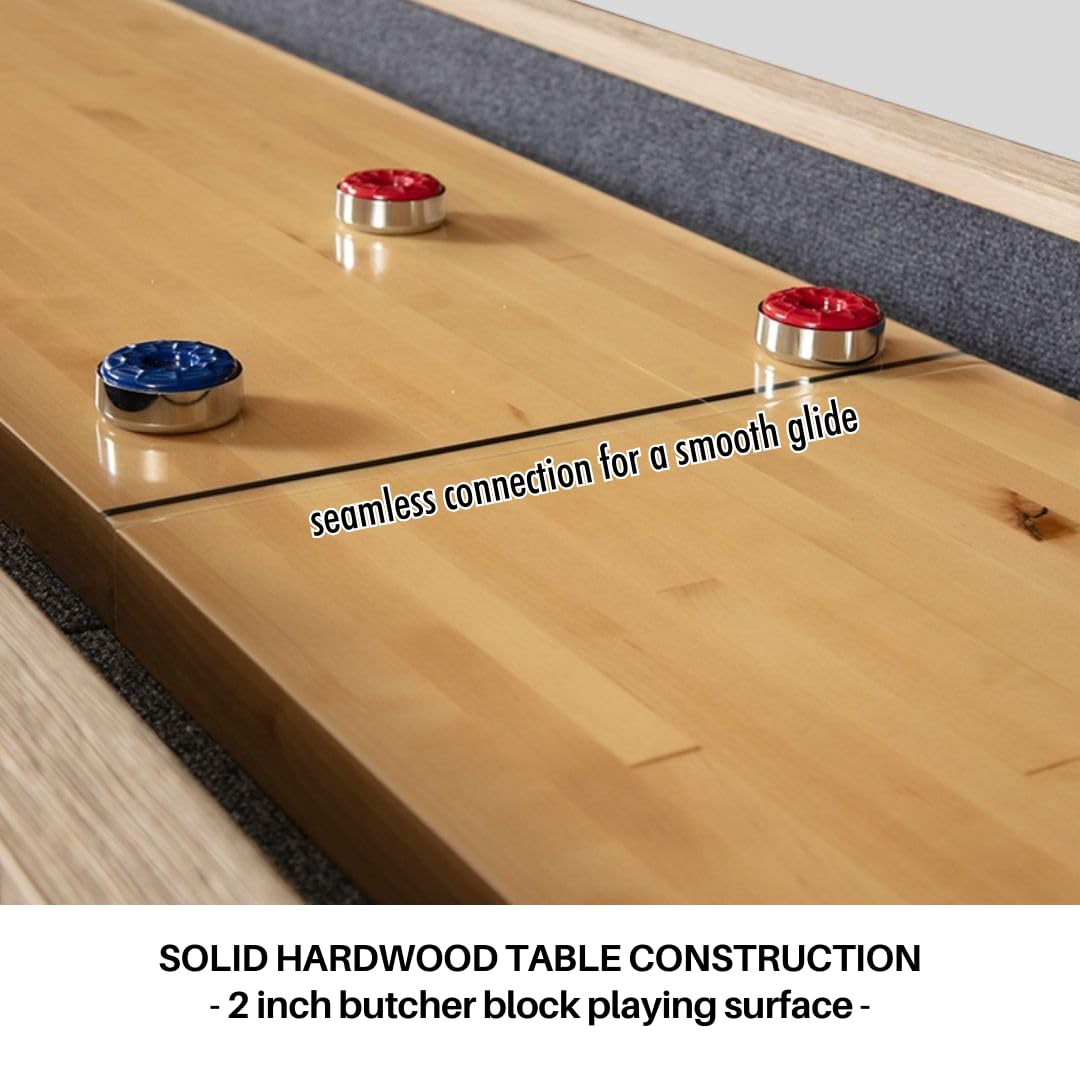 Freetime Fun 12 FT Shuffleboard Table Multi Game Solid Wood Game Tables for Game Room - Shuffle board Bowling Pin Set, Pucks, Wax and Brush - Two 6 FT Pieces - WoodArtSupply