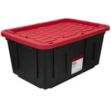 MioeDi 27 Gallon Stackable Snap Lid Plastic Storage Bin Container, Black with Red Lid, Set of 4, Black/Red MioeDi