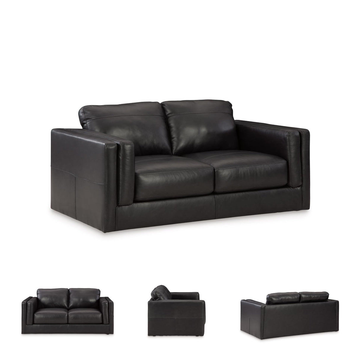 Signature Design by Ashley Amiata Modern Leather Match Loveseat with Non-skid Legs, Black Signature Design by Ashley