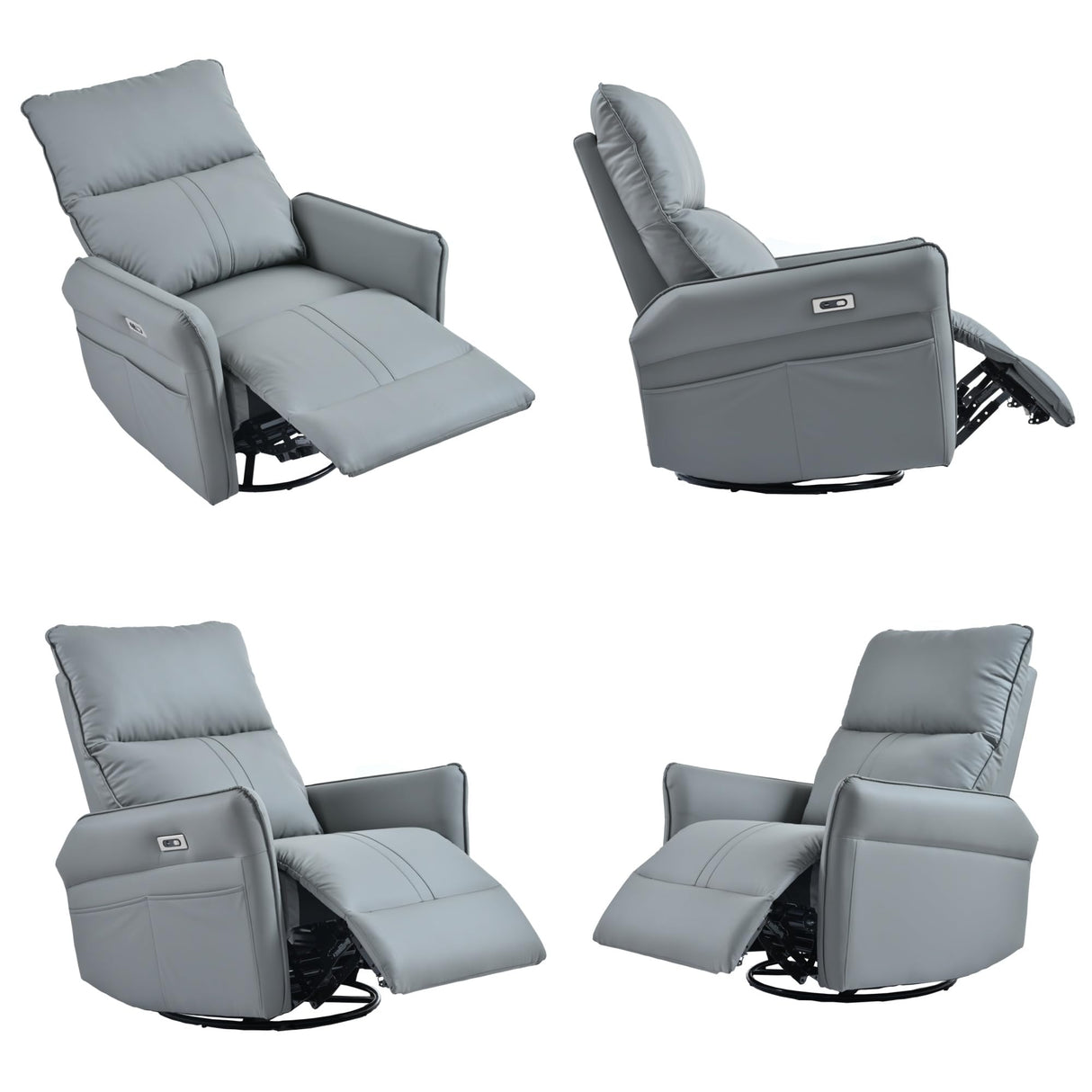 KEIKI 270 Degree Power Swivel PU Leather Power Recliner Chair, Nursery Recliners, Home Theater Recliner Chair, Rocking Chair Electric Glider Reclining Sofa with USB Ports, Blue Gray KEIKI