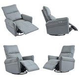 KEIKI 270 Degree Power Swivel PU Leather Power Recliner Chair, Nursery Recliners, Home Theater Recliner Chair, Rocking Chair Electric Glider Reclining Sofa with USB Ports, Blue Gray KEIKI
