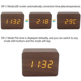 BIOMII Wooden Digital Alarm Clock Electronic LED Time Display,4 Level Adjustable Brightness and Voice Control, Display Time Temperature Date for Bedroom Office Kids and Families,Brown BIOMII