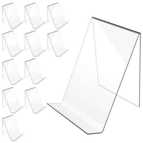 trophable 12PACK Acrylic Book Stand, 4x5 Inch Clear Book Display Easel Clear Acrylic Holder for Displaying Picture，Notebooks,Music Sheets Artworks,CDs trophable