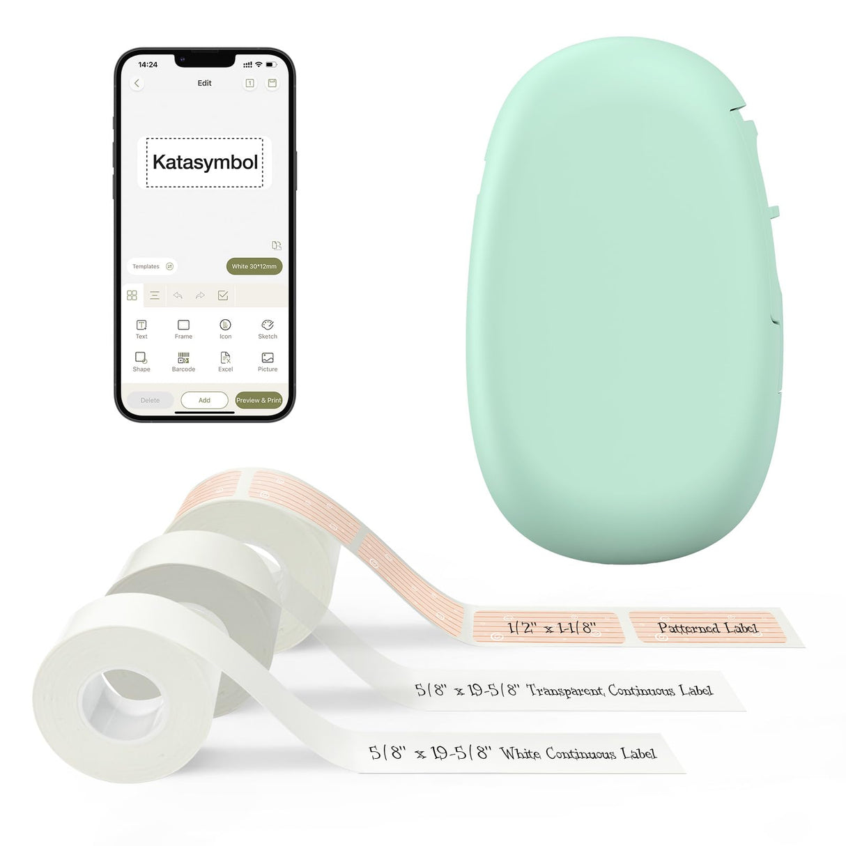 SUPVAN E10 Bluetooth Label Maker Machine with 3 Tapes, Continuous Waterproof Label, Versatile App with 35 Fonts and 1k+ Icons, Inkless Labeler for Home, Kitchen, School, Office Organization, Green SUPVAN