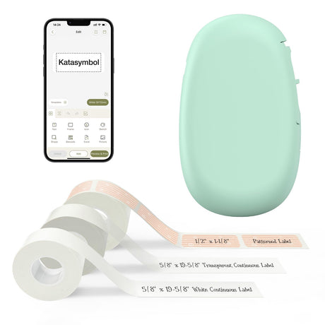 SUPVAN E10 Bluetooth Label Maker Machine with 3 Tapes, Continuous Waterproof Label, Versatile App with 35 Fonts and 1k+ Icons, Inkless Labeler for Home, Kitchen, School, Office Organization, Green SUPVAN