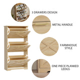 ROMMAK Shoe Cabinet for Entryway with 3 Flip Drawers, 3 Tier Freestanding, Slim Narrow Shoe Organizer Cabinet for Entryway, Hallway, Living Room (Natural Wood) ROMMAK