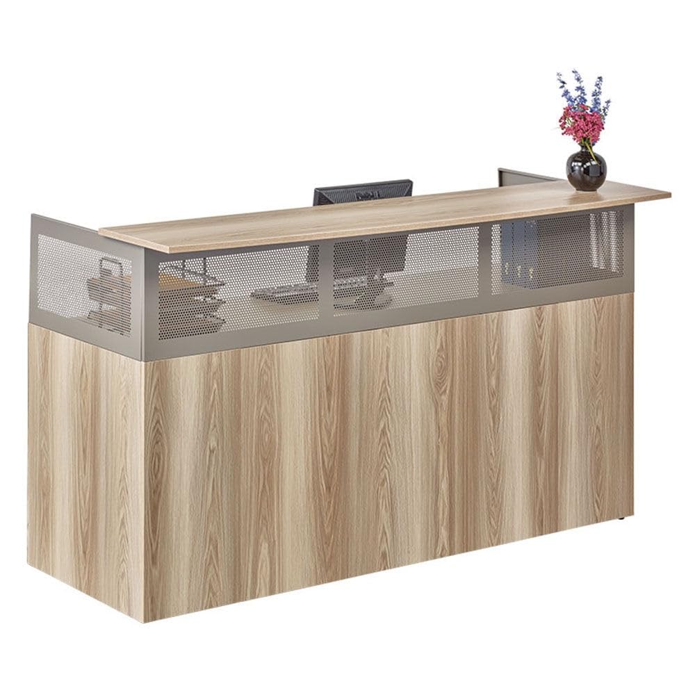 NBF Modern Reception Desk with Counter - 72" W x 29" D Durable Retail Checkout - Front Desk Reception for Office Lobby Salon Store (Gray) nbf signature series