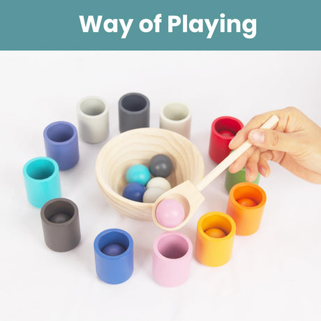 WOODENFUN Rainbow Balls in Cups Toddler Montessori Toys for 3 Year Old Up, Kids Preschool Wooden Matching Games for Learning Color Sorting and Counting WOODENFUN
