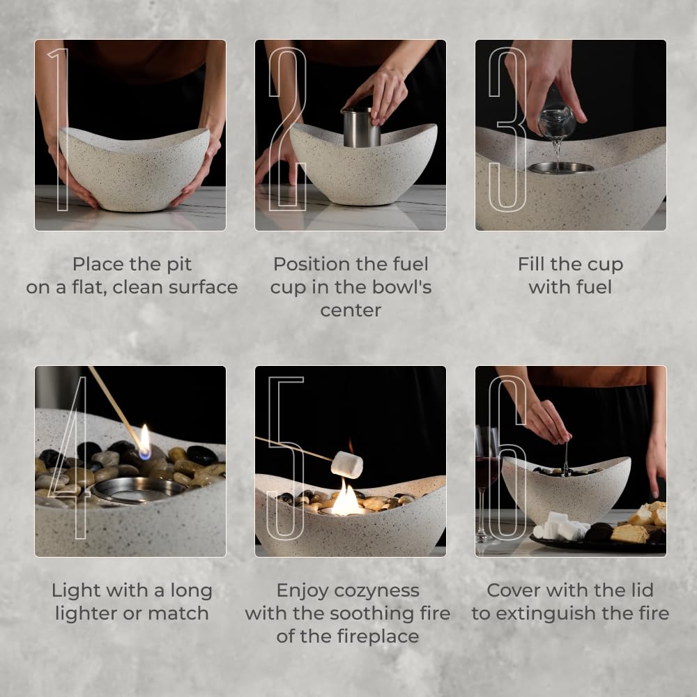 SOLACEA Concrete Tabletop Fire Pit, Portable Indoor Fireplace and Smores Maker, Suitable for Indoor and Outdoor Use Solacea