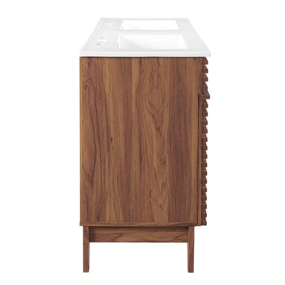 Modway Render 48" Double Sink Bathroom Vanity Cabinet in Walnut White